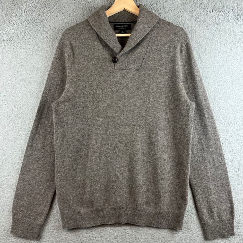 Banana Republic Mens Recycled Cashmere Shawl Collar Sweater Brown Medium M